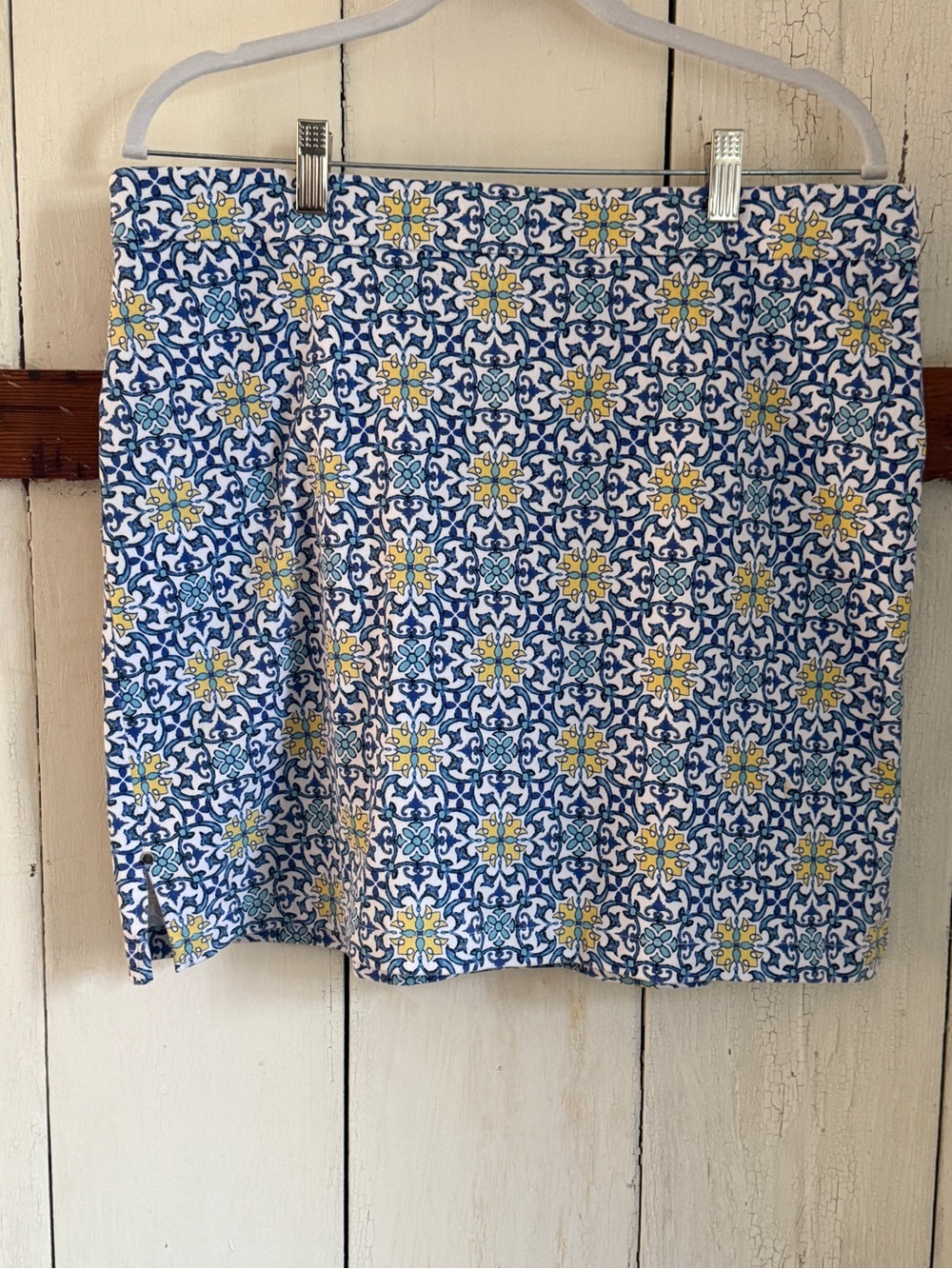 Rafaella Blue, Yellow & Teal Tile-Print Skirt